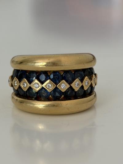 7972  Bague Jonc POIRAY Or Jaune Saphirs Diamants
