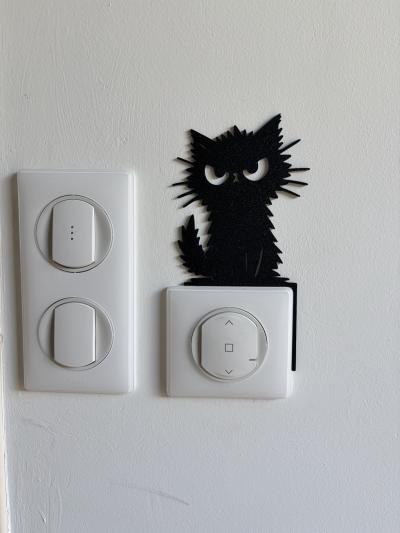 D�coration mural interrupteur silhouette chat noir � poser, imprim� en 3d