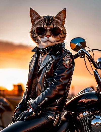 Plaque m�tal  animal chat biker d�coration mural   30 X 20 CM