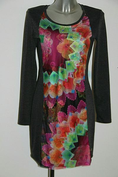 Jolie robe grise multicolore manches longues DESIGUAL taille S excellent �tat