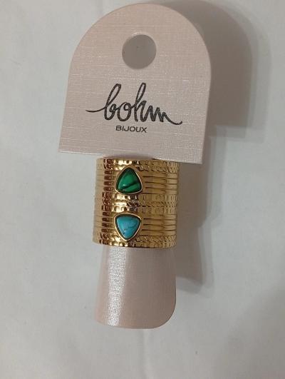 Bohm Bijoux Bague anneau simple acier dor� pierre turquoise taille TU