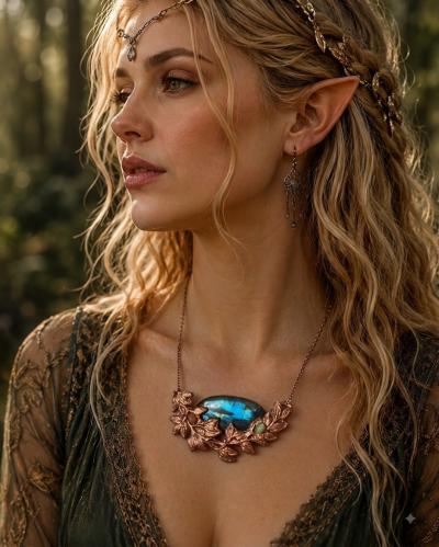 Collier Opale w�lo et Labradorite   electro farming f�erique gothique  Oriental
