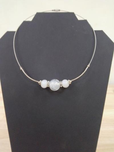 Collier  ras du cou perles blanches rondes Verre De Murano , 36 40 cm