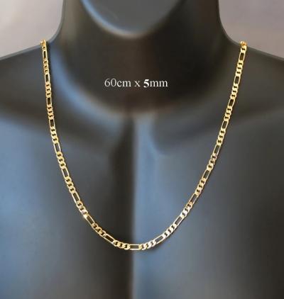 Collier 60cm pour homme en chaine dor� maille figaro 60cm largeur: 5mm neuf