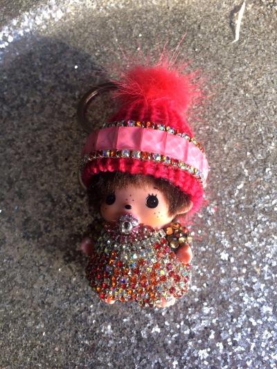 Trop Craquant Monkiki Bijoux Sac � Main Ou Porte Clef Cl�s Strass Rose Neuf