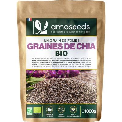 Graines de Chia BIO 1kg Prot�ines Om�ga 3 Fibres Salvia Hispanica 100%