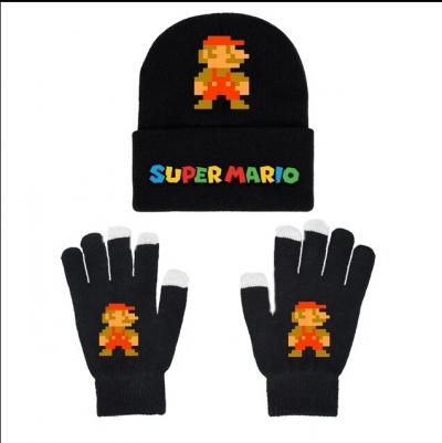 Super Mario Kids Winter Beanie & Gloves Set Ski Snow Luge Characters