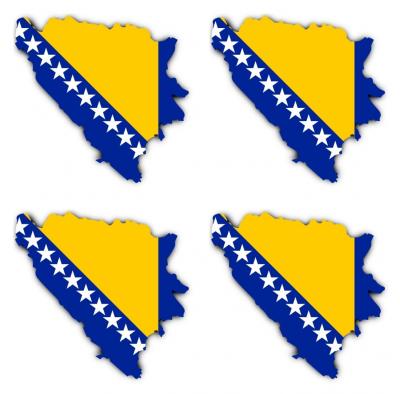 Autocollants : 150 mm,   Silhouette drapeau-carte � rabat   Bosnie Herz�govine