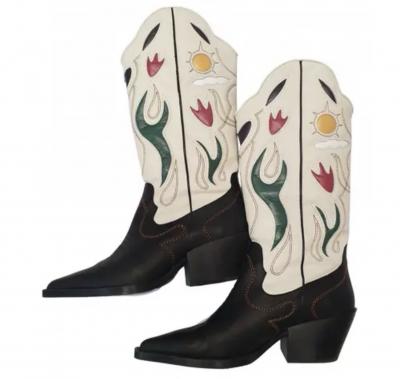Mango bottes santiag femme cuir noir-blanc brod�es EU 39 Fabriqu� en Espagne