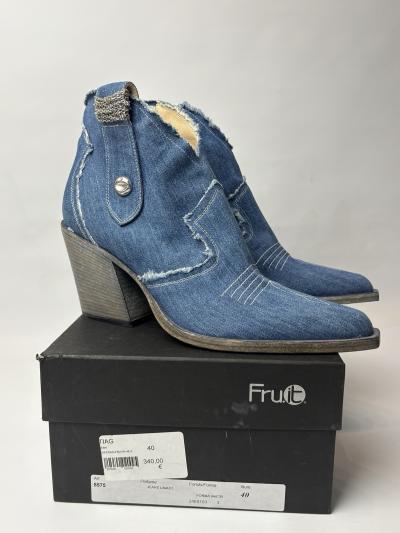 Fru.it Bottines denim bleu bout pointu talon bloc zip EU 40 8575