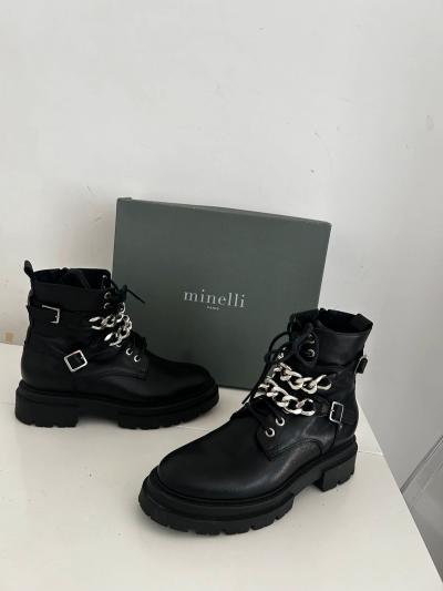 Boots Femme Minelli RONIE Noir-Argent� Cuir Excellent �tat Bottine Ann�es 2020