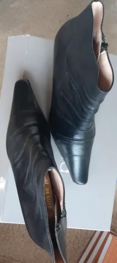 Heyraud bottines femme cuir noir talon aiguille haut bout pointu T.37 zip