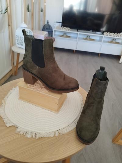 La halle aux v�tements Bottines Chelsea femme daim vert-marron 41 talon bloc