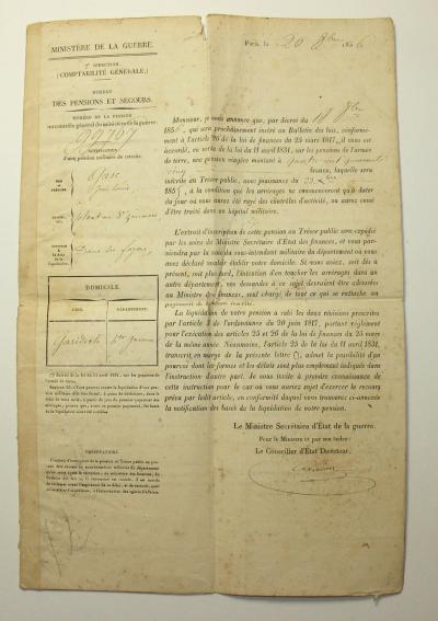 Ancien papier loi sur les retraites militaires 1856 ( L108 )