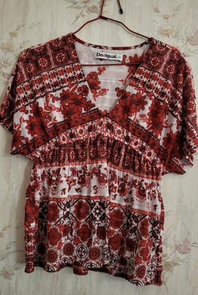 Desigual chemisier femme M rouge-blanc floral col V manches courtes