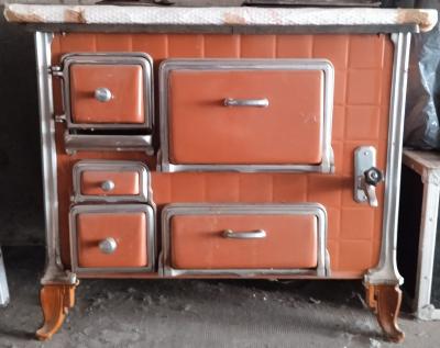 Cuisini�re Ancienne Bois - Charbon De Dietrich �maill�e Orange Ann�es 50 60 Vint