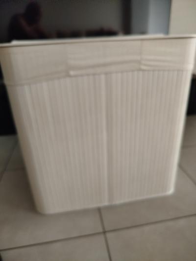 SONGMICS Panier � linge blanc rectangulaire avec couvercle 3 compartiments