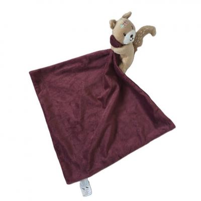Doudou Ecureuil beige mouchoir bordeaux B�b� douceur