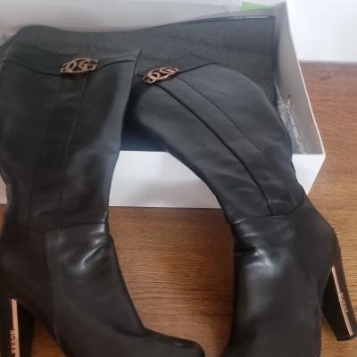 GUESS bottes femme noires cuir T39 talon bloc haut zip boucle FL3DESLEA11