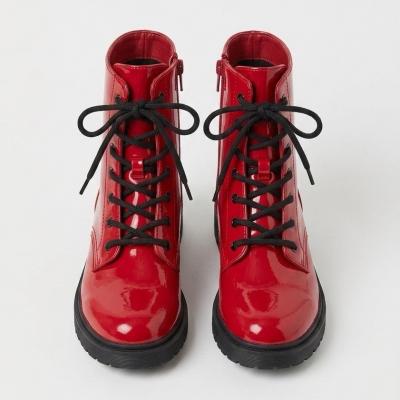 Arvin bottines femme vernies rouges-noires lacets   zip, imperm�ables