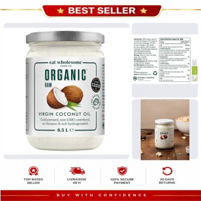 Huile de Coco Vierge Bio Press�e � Froid 500ml   Eat Wholesome, Cuisine & Soins