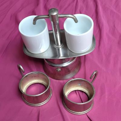Cafeti�re Vintage italienne Stella ou Vigano Moka  inox    2 tasses blanches
