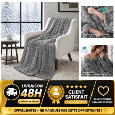 Topfinel Plaid Canap� Gris 130x150 cm Couverture Polaire Douce Oeko TEX