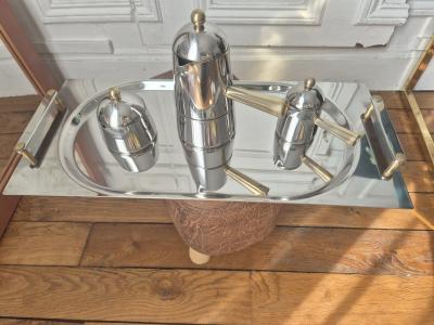 Service � caf� th� Inox 18-10 vintage design plateau cafeti�re pot � lait