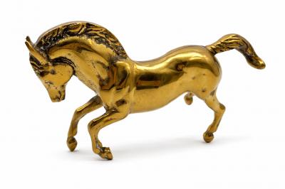 Cheval en laiton dor� vintage   Sculpture d�corative moderniste   21 cm