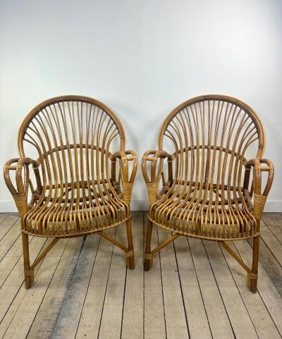 Fauteuils (la paire) vintage 1960 en rotin et bambou