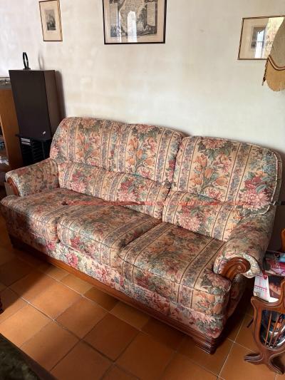 Ensemble salon canap� 3 pl   2 pl   fauteuil tissu floral multicolore bois