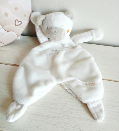 Sergent Major doudou peluche semi plat ours blanc gris b�b� d'amour