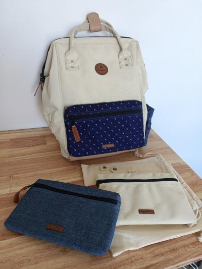 Caba�a Sac � dos ville toile beige-bleu, poche frontale , bretelles   2 poches