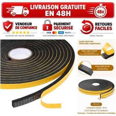Joint Fen�tre Porte Mousse Adh�sif 10m Noir Isolation Bruit 10x6mm