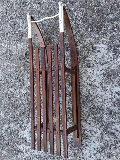 Luge vintage en bois style Davos patins renforc�s