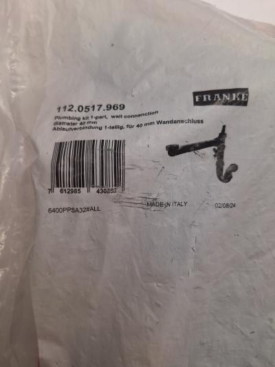 Tubulure Siphon �vier 1 cuve FRANKE 112.0517.969 �40 mm prise lave vaisselle