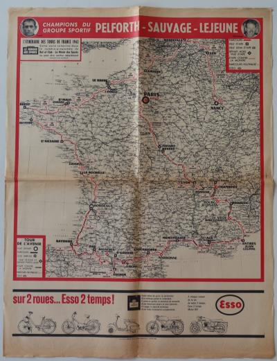 Carte Tour de France 1962 v�lo cyclisme Bidon Esso Moto scooter Vespa
