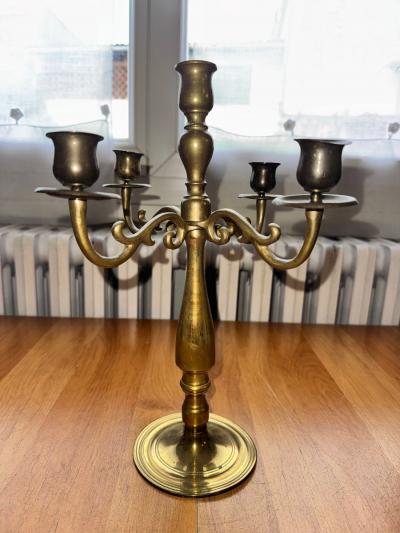 Chandelier candelabre laiton dore 5 branches vintage decoration table bon etat
