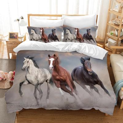 Parure de lit Motif Chevaux 135x200cm  Blanc, Noir, Marron avec Housse de
