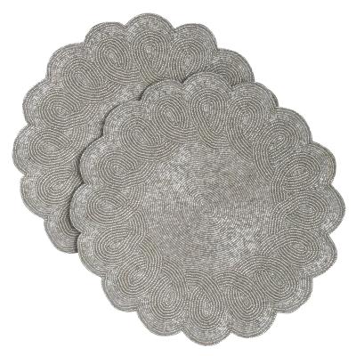 Sets de Table Ronds festonn�s � la Main   Argent   33 cm   Fabriqu�s � la Main