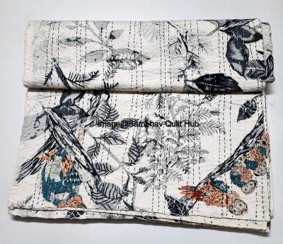 Parure de lit Kantha faite � la main en coton avec imprim� hiboux indien, jet�