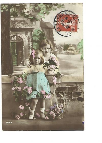 Fantasy Card   Little Girls With Flower Bouquets