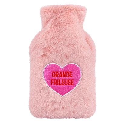 Bouillotte � eau grande frileuse rose en peluche 27 cm