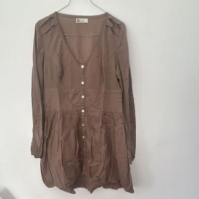 soleil  Robe chemise femme marron unie col V boutonn�e manches longues 40