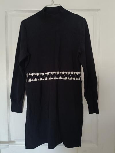 H&M Robe pull femme noire tricot ajour�e col montant manches longues S