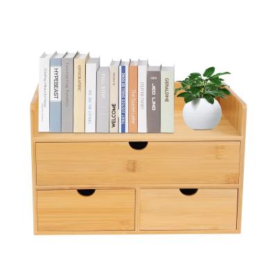 Organiseur de bureau en bambou avec 3 tiroirs et 1 compartiment de rangement