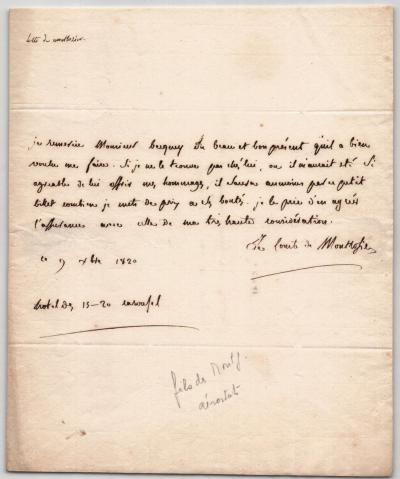 Comte de Montgolfier   Lettre autographe sign�e au Baron Becquey   1820