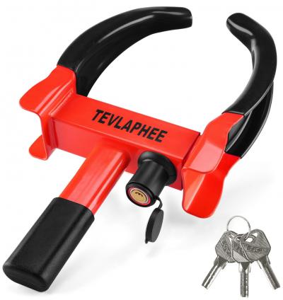 Tevlaphee Antivol Voiture Sabot Roue, Griffe de Pneu, Noir & Rouge