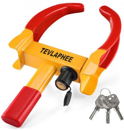 Tevlaphee Antivol Voiture Sabot Roue, Griffe de Pneu, Rouge & Jaune