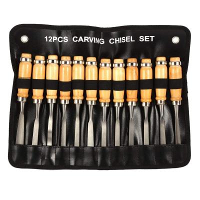 12 Pcs Gouges Sculpture Bois Tremp� Ciseaux � Bois   manche ensemble